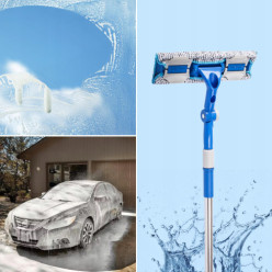 Telescopic window glass mirror cleaner with squeegee microfibre