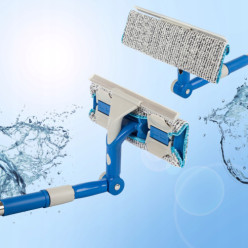 Telescopic window glass mirror cleaner with squeegee microfibre