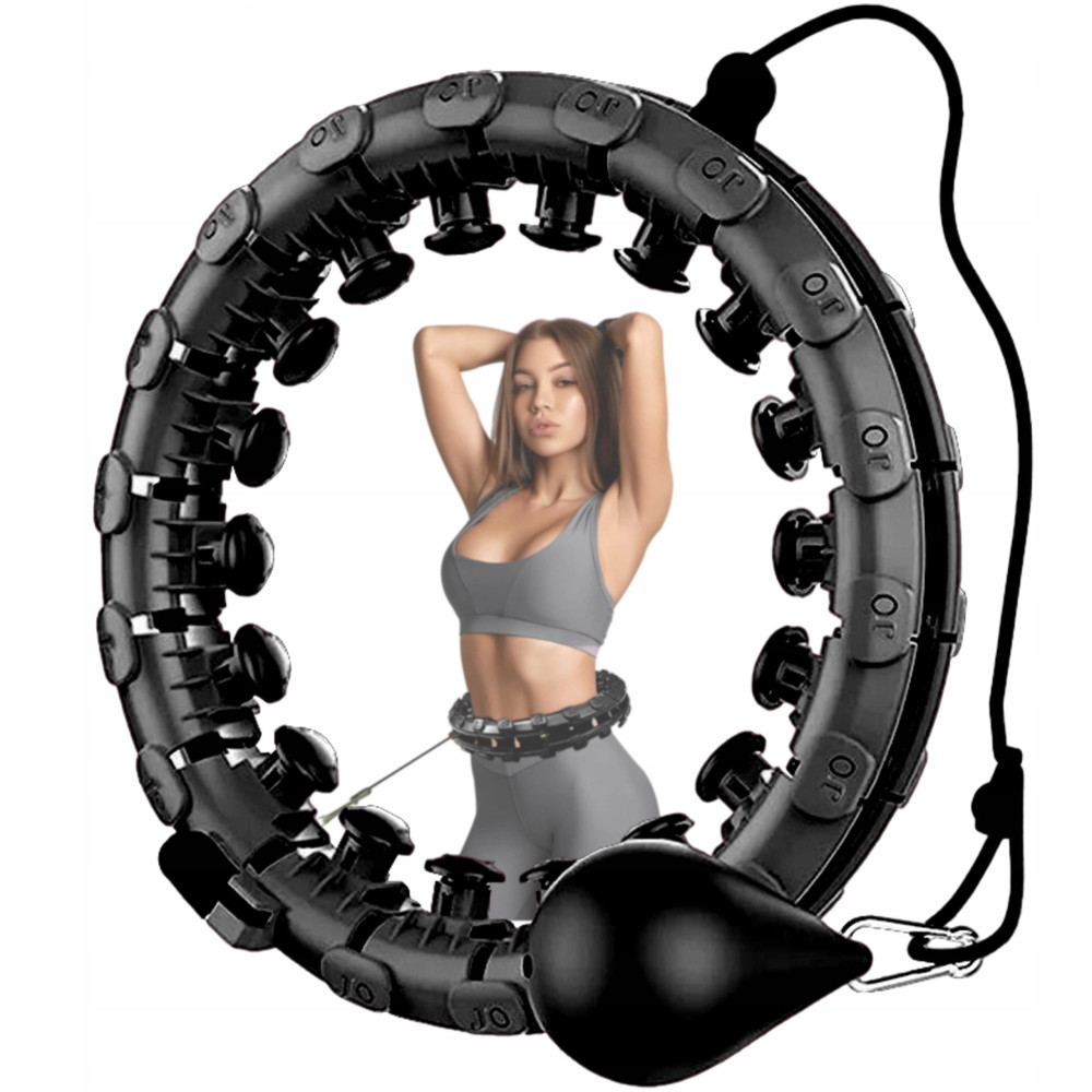 Hula hop z obciążeniem wypustkami obciążnikiem czarne