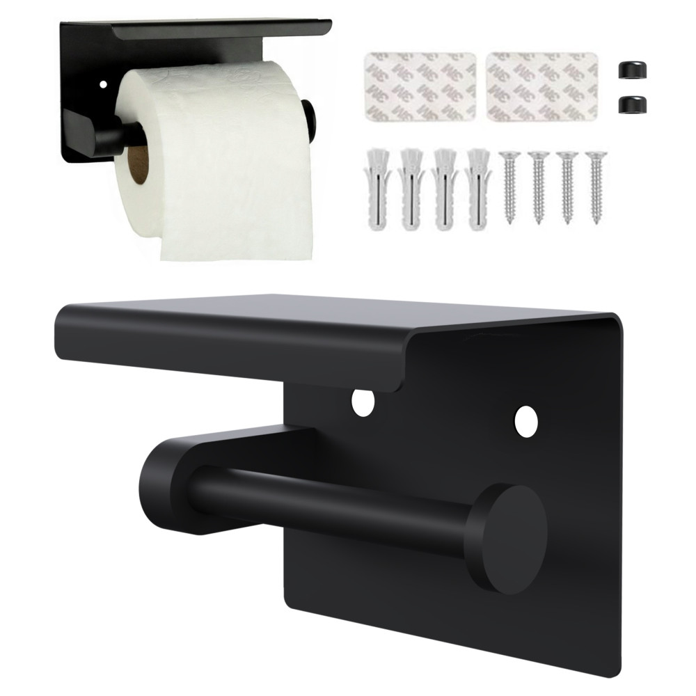 Uchwyt na papier toaletowy z półką na akcesoria czarny loft