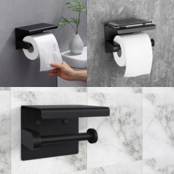 Toilettenpapierhalter mit Ablage für Zubehör schwarz Loft