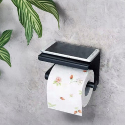 Uchwyt na papier toaletowy z półką na akcesoria czarny loft