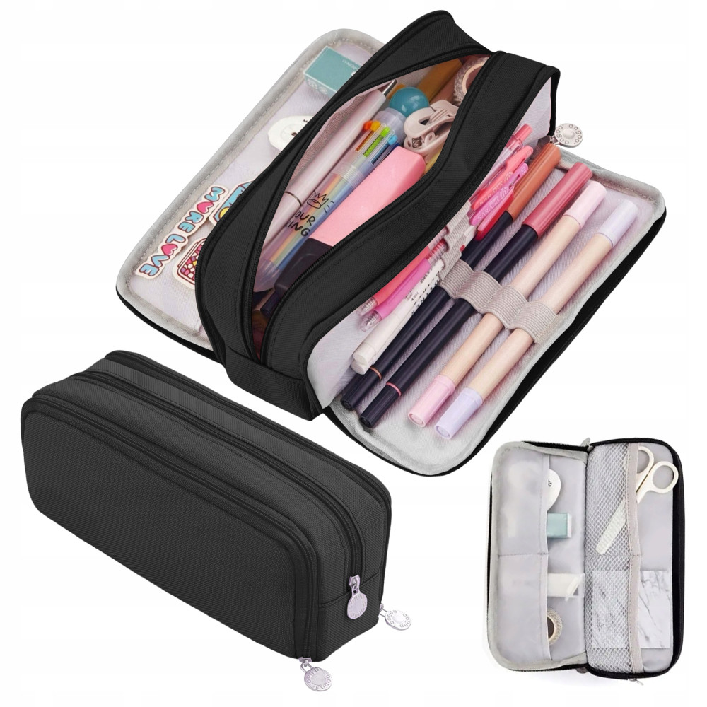 Piórnik szkolny trzykomorowy czarny