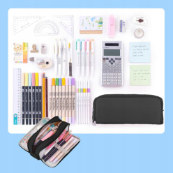 Piórnik szkolny trzykomorowy czarny