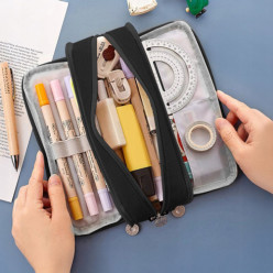 Piórnik szkolny trzykomorowy czarny