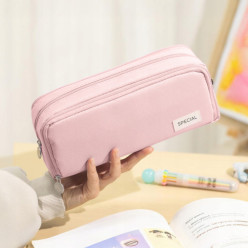 Piórnik szkolny trzykomorowy różowy