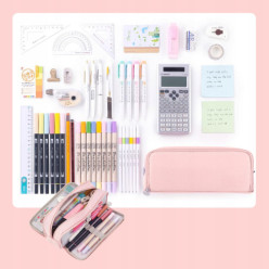 Piórnik szkolny trzykomorowy różowy