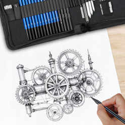 Zestaw do rysowania szkicowania 32w1 ołówki węgiel w etui