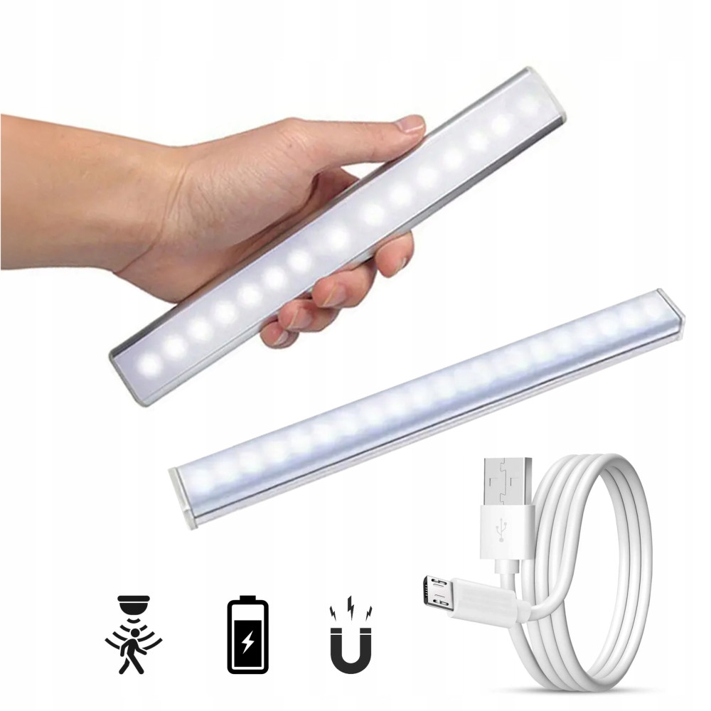 Lampka LED USB 20 cm czujnik ruchu pod szafki kuchenne na magnes nocna