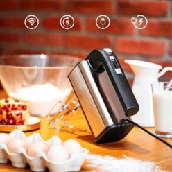 Mikser ręczny robot kuchenny 300W trzepaczki haki srebrny 5 prędkości