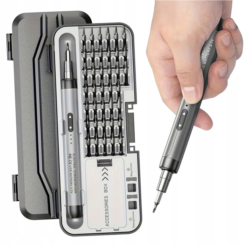Wkrętak akumulatorowy elektryczny śrubokręt zestaw 38 bitów etui