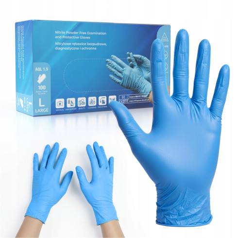 Rękawiczki nitrylowe bezpudrowe 100 szt niebieskie rozmiar L rękawice