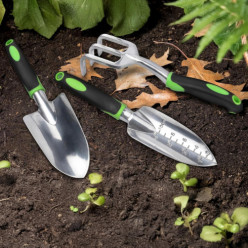 Zestaw narzędzi ogrodowych 8 el łopatka grabki widełki rękawice + organizer