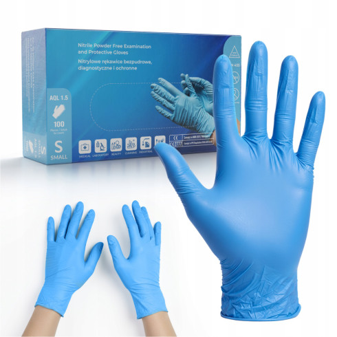 Rękawiczki nitrylowe bezpudrowe 100 szt niebieskie rozmiar S rękawice