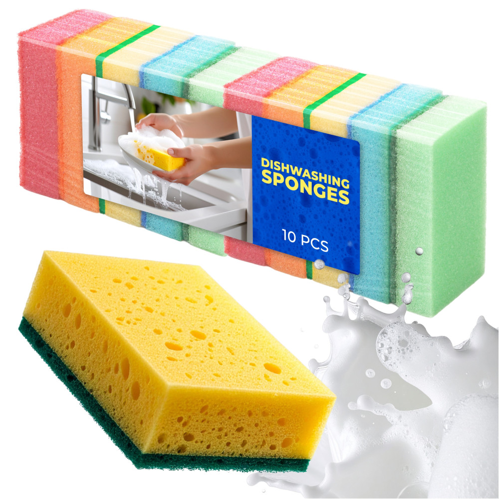 Gąbki do mycia naczyń 10 szt dwustronne zmywaki kuchenne kolorowe