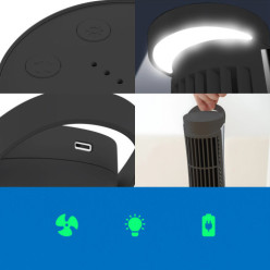 Prenosný vežový ventilátor USB s LED svetlom
