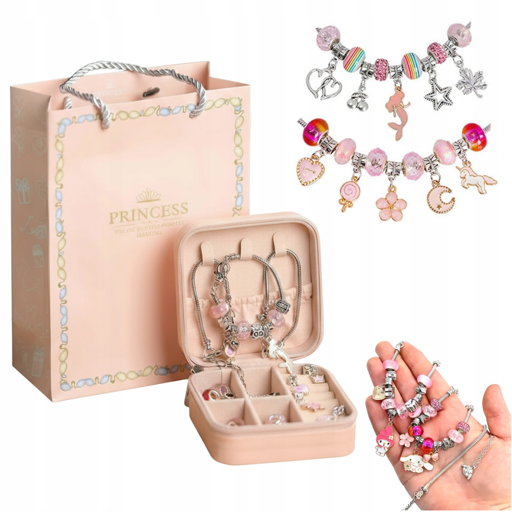 Zestaw do robienia bransoletek koraliki biżuterii zawieszki kuferek