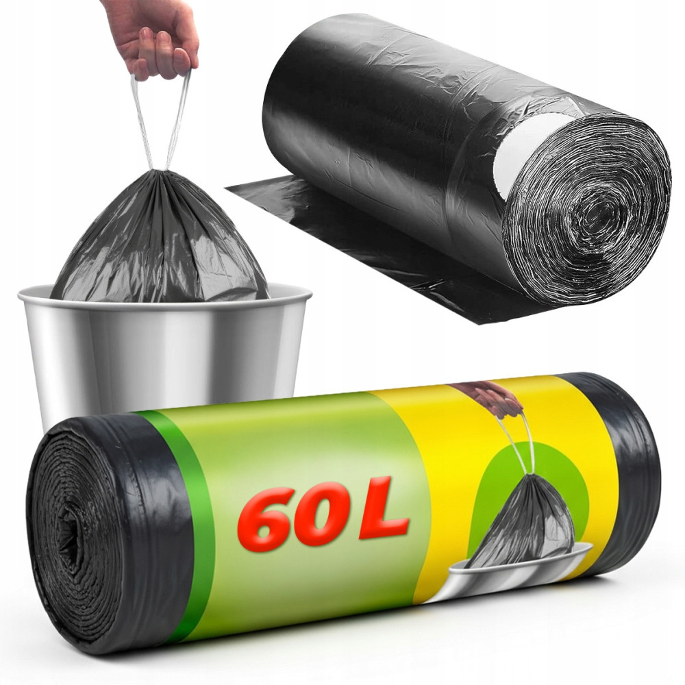 Worki na śmieci z taśmą 1 rolka 60l czarne