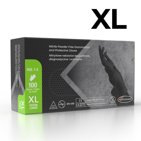 Rękawiczki nitrylowe 100szt czarne bezpudrowe rozmiar XL mocne rękawice