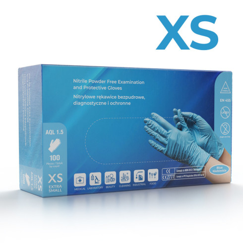 Rękawiczki nitrylowe bezpudrowe 100 szt niebieskie rozmiar XS rękawice mocne