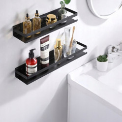 Salle de bains cuisine murale étagère suspendue noir sous miroir 50cm