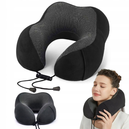 Poduszka podróżna turystyczna na szyję pianka memory rogal zagłówek czarna