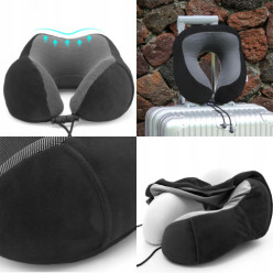 Poduszka podróżna turystyczna na szyję pianka memory rogal zagłówek czarna