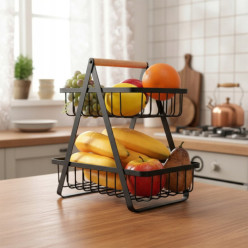 Koszyk na owoce warzywa dwupoziomowy piętrowy kosz metalowy czarny loft