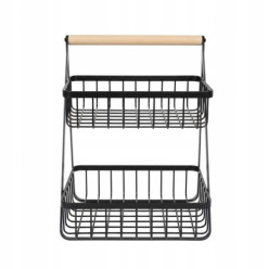 Fruit and vegetable basket two-tier metal stand black loft