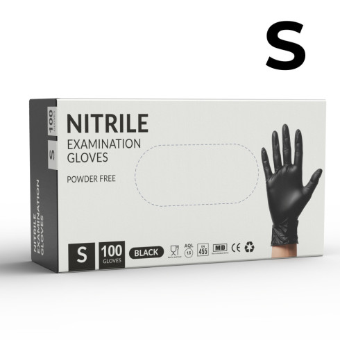 Gants nitriles sans poudre noir 100 pcs taille S