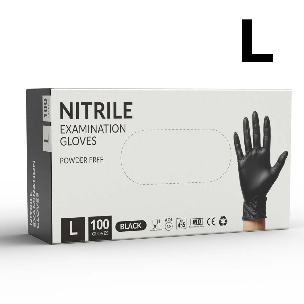 Rękawiczki nitrylowe rękawice bezpudrowe czarne black 100 sztuk rozmiar L