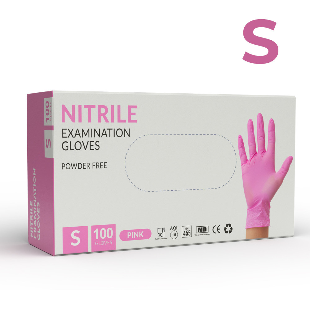 Nitrilové rukavice bez prášku růžová 100 ks velikost S