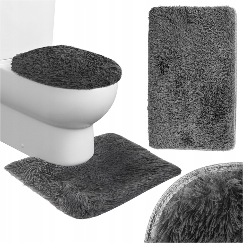Badematten Set 3-teilig weich rutschfest grau