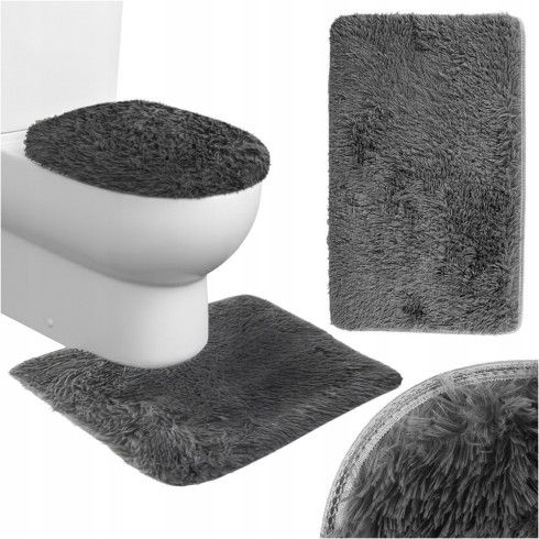 Badematten Set 3-teilig weich rutschfest grau