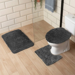 Set de tapis de salle de bain 3 pièces doux antidérapant gris