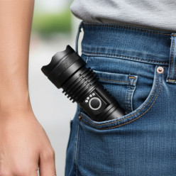 Výkonná taktická LED baterka dobíjateľná zoom prežitie darček