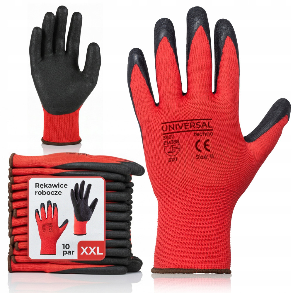 Rękawice robocze rękawiczki latex lateks ogrodowe zestaw 12 par rozmiar XXL