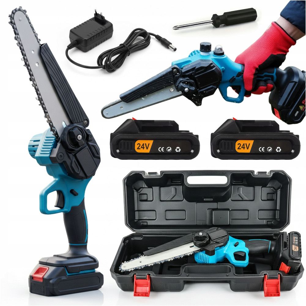 Mini elektrické bezdrátové řetězové pily mini 8" + dvě 2x 1,5ah baterie