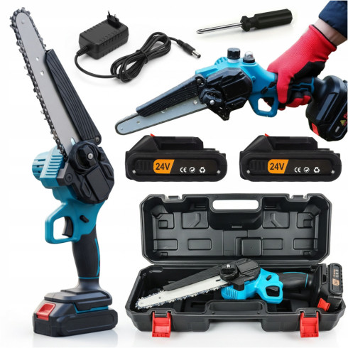 Mini electric cordless chainsaw mini 8" + two 2x 1.5ah batteries