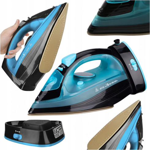Żelazko bezprzewodowe parowe ceramiczne niebieskie 2400W
