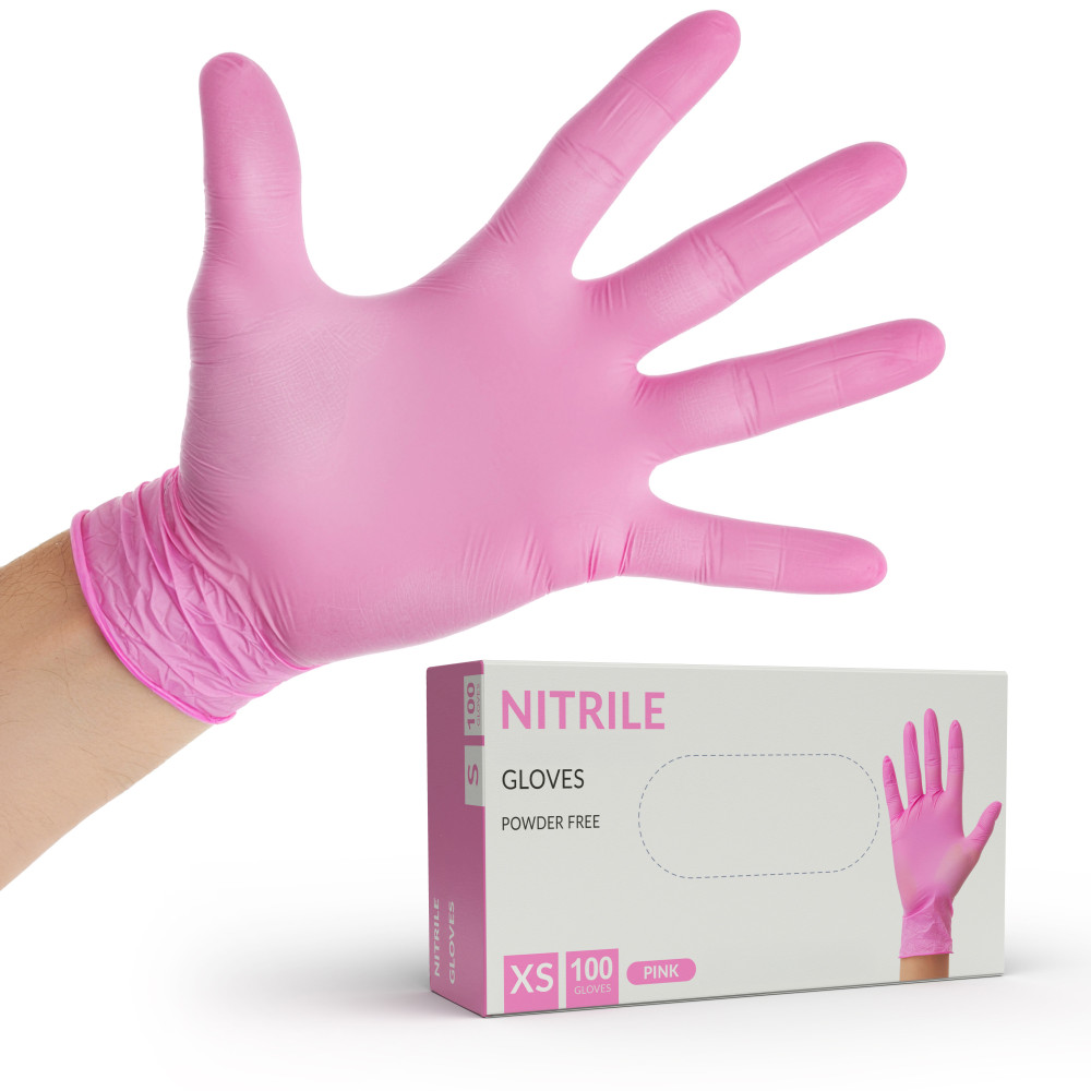 Rękawiczki nitrylowe rękawice bezpudrowe różowe pink 100 sztuk rozmiar XS