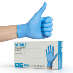 Rękawiczki nitrylowe rękawice bezpudrowe niebieskie blue 100 szt rozmiar XS