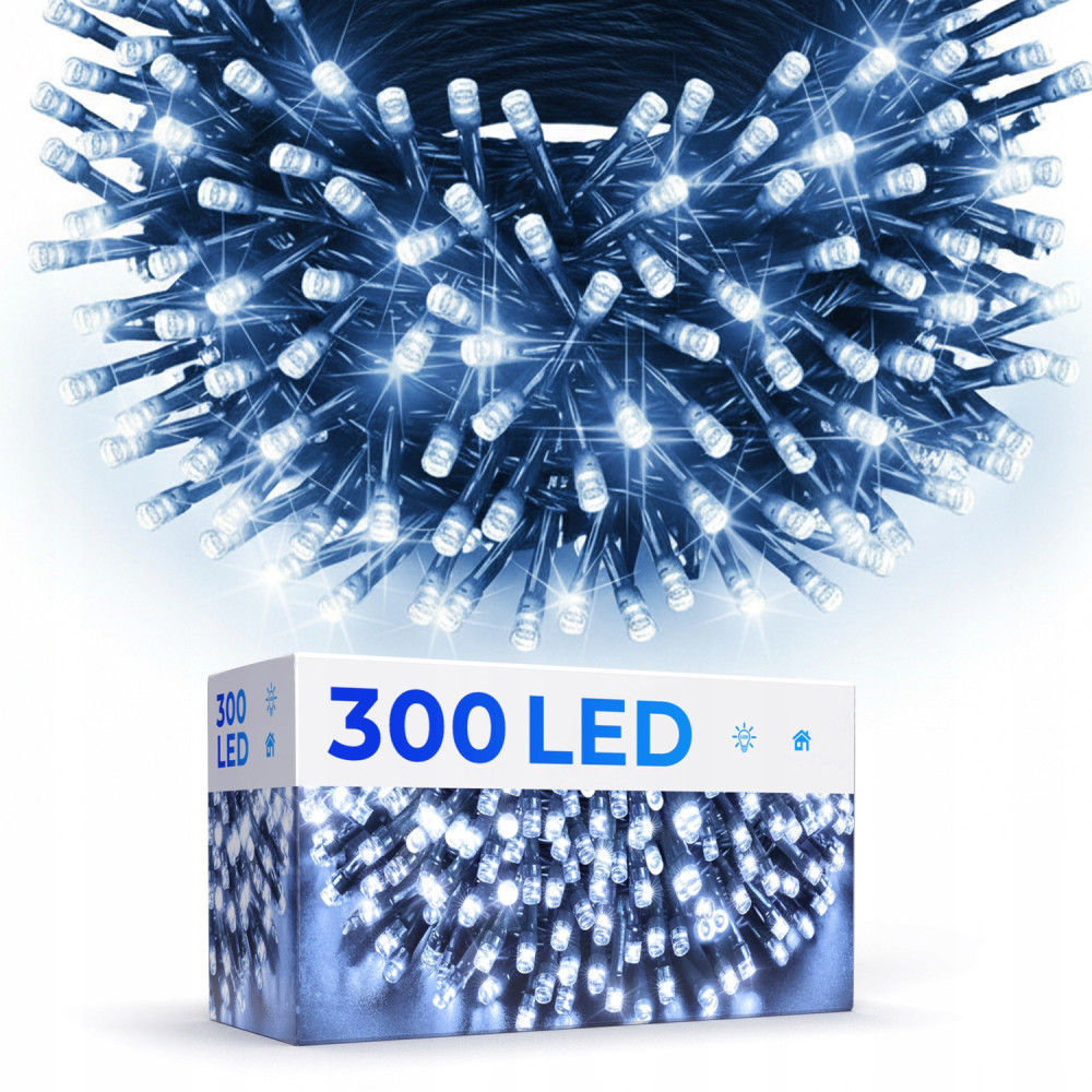 Lampki choinkowe świąteczne 300 LED biały zimny programator 8 trybów