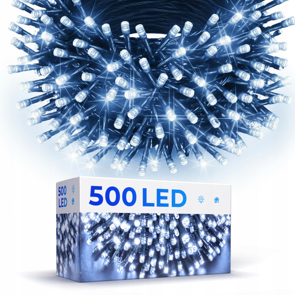 Lampki choinkowe świąteczne 500 LED biały zimny programator 8 trybów
