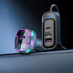 Transmiter bluetooth samochodowy fm 3x USB typ c ładowarka adapter