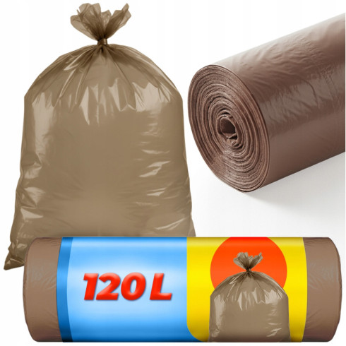 Worki na śmieci 120l brązowe 10 sztuk klasyczne mocne 1 rolka