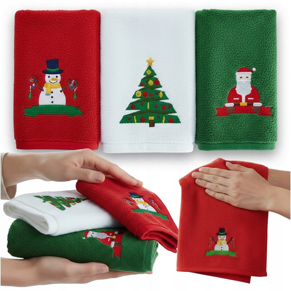 Świąteczne ręczniki komplet ręczników łazienkowych 3 szt. na prezent święta
