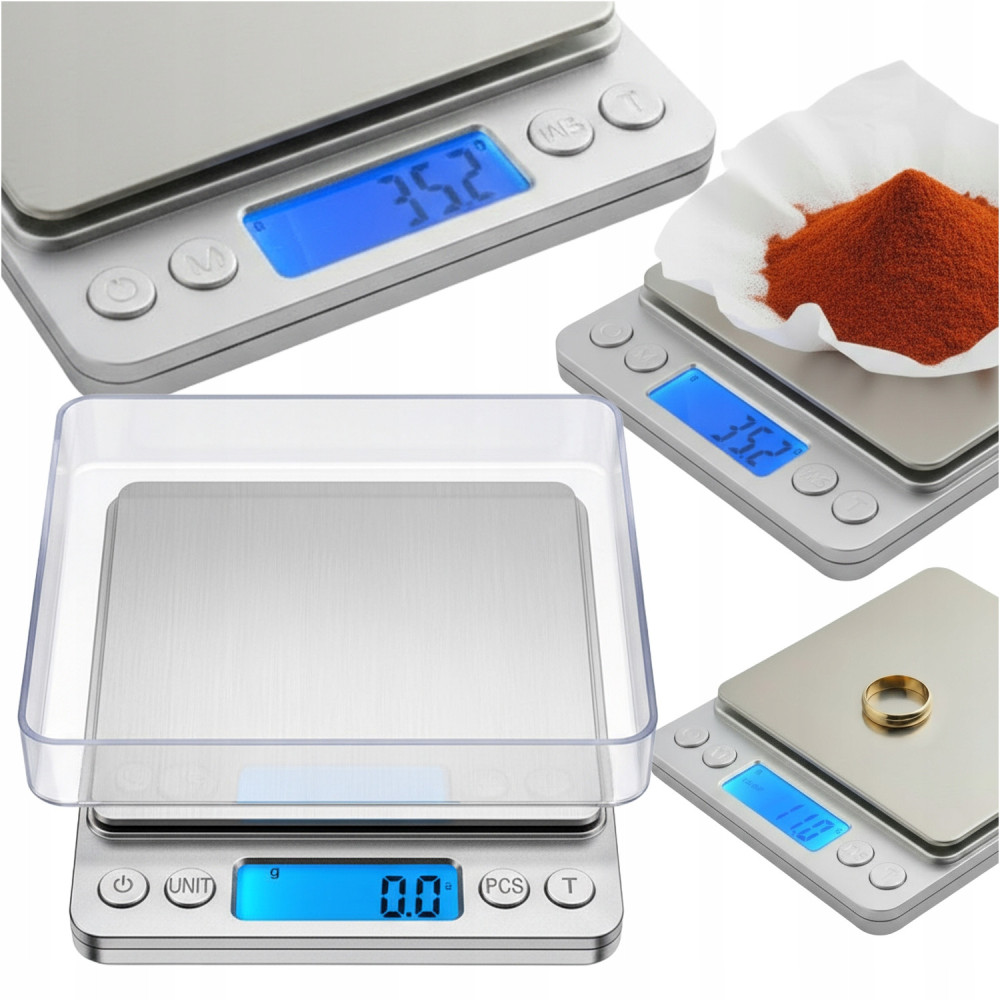 Waga kuchenna elektroniczna precyzyjna dokładna lcd 2000g 2kg 0,1g misa x2