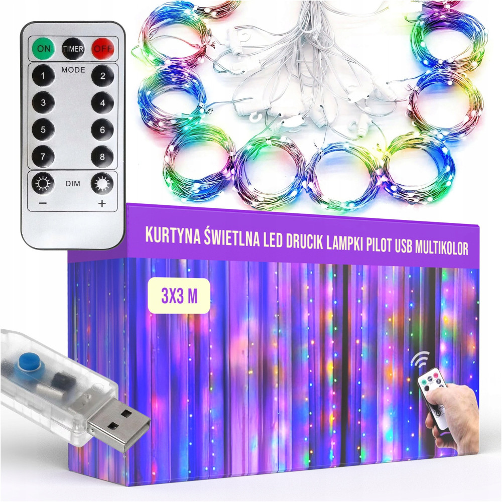 LED svetlá opona Vianočná girlanda 3x3 300 LED krytý multicolor