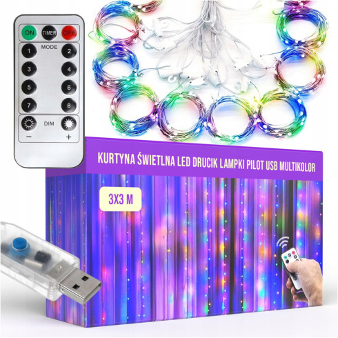 LED-Lichtervorhang Weihnachtsgirlande 3x3 300 LED für innen Multicolor